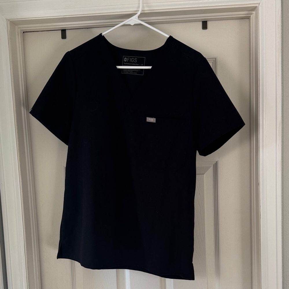 Figs Jet Black V-Neck Scrub Top